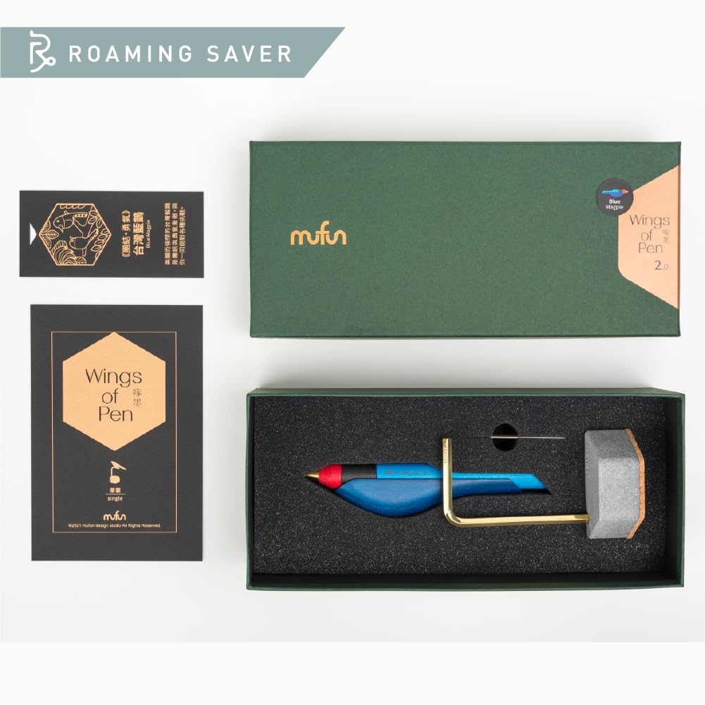 Wings of Pen Yamamusume Desk Tweeting Wooden Ballpoint Bird Desk Pen Office Desk Writing Instrument Pen, Pen, Design, Stand,