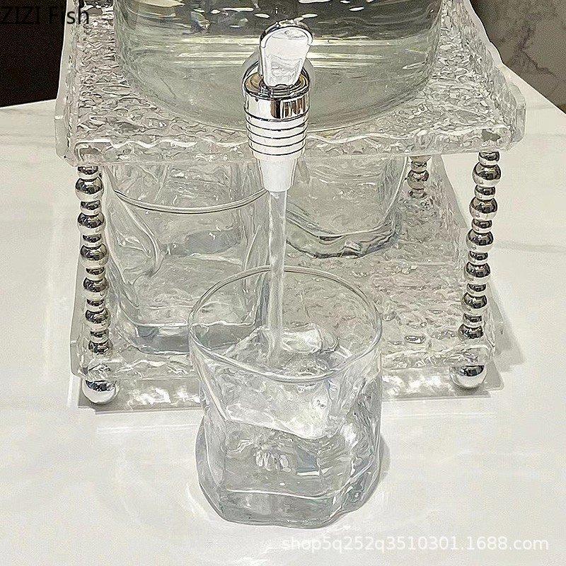 Transparent Glass Cold Water Kettle Creative Tea Set Bar Family Gathering Beverage Juice Bucket with Faucet Tea Ceremony Tea Set