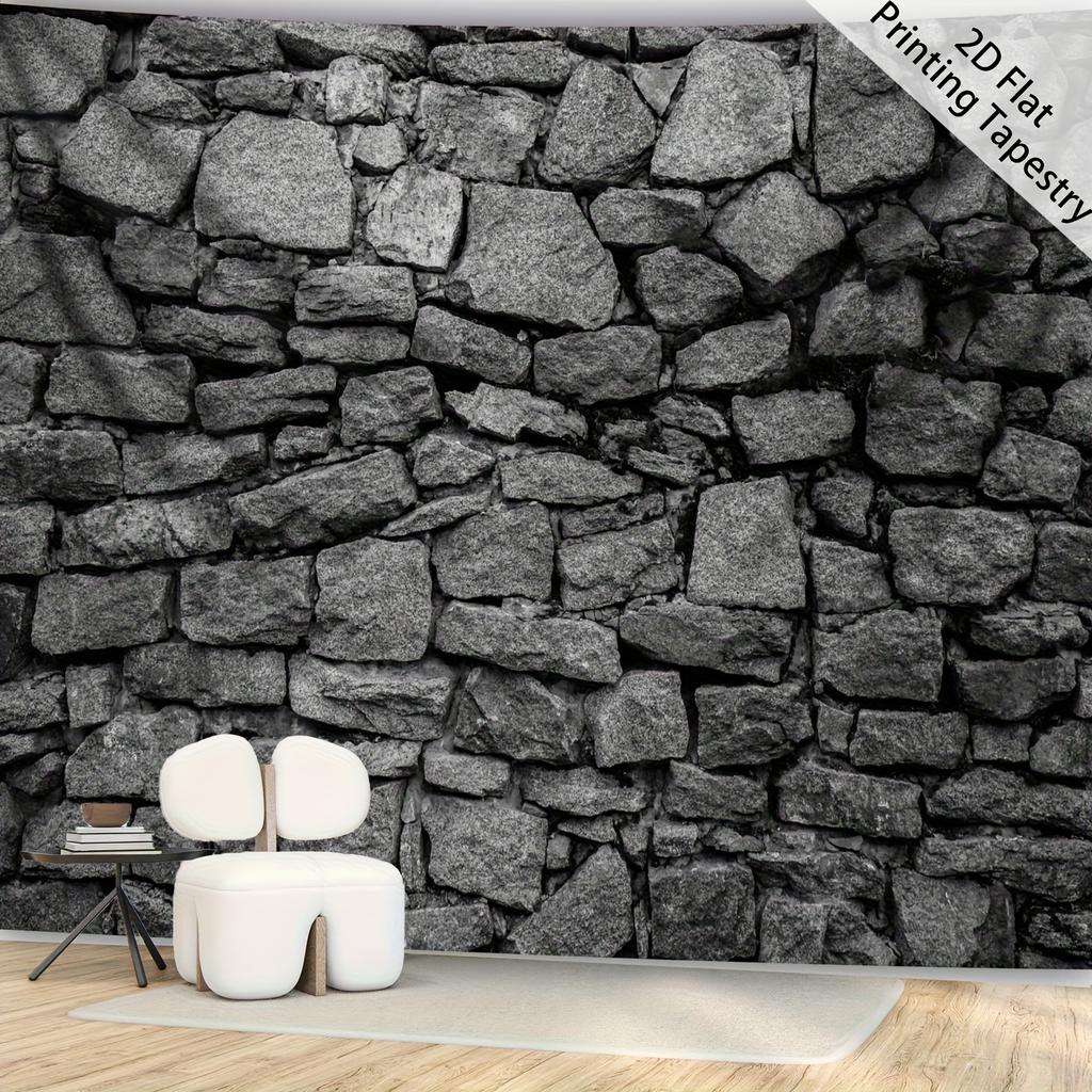 Rustic Stone Tapestry, Weathered Brick Pattern with Natural Gray Tones, Wall Art for Living Room, Minimalist Farmhouse Decor