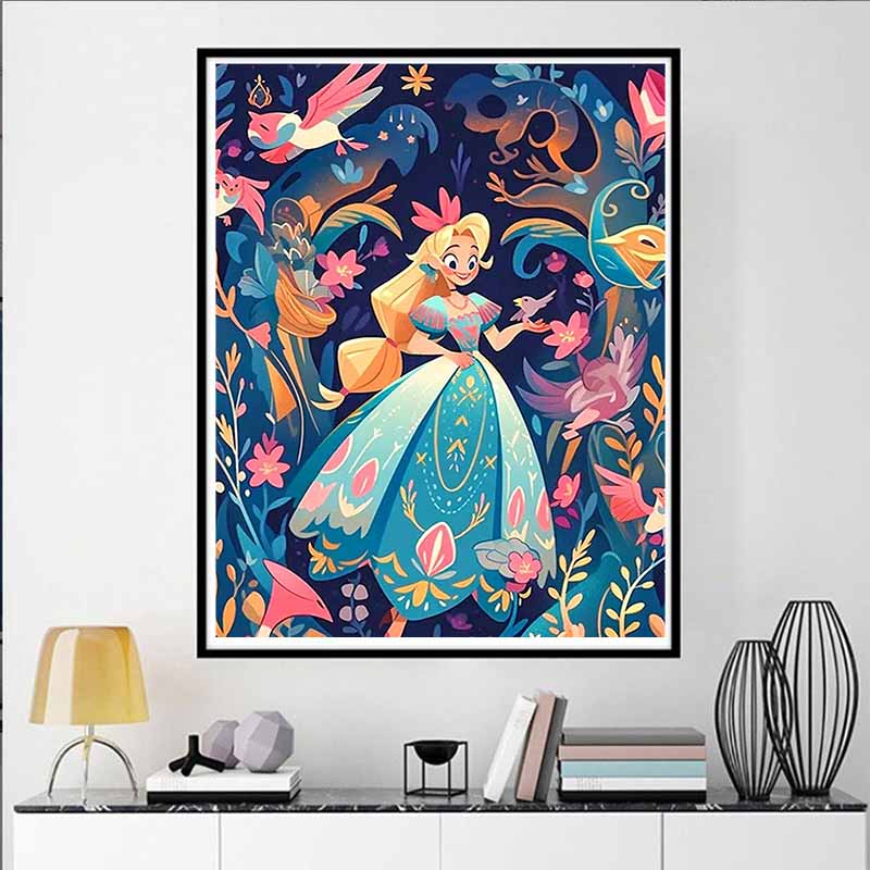 Disney Diamond Painting Princess Style Forest Theme Illustration Cute DIY Rhinestone Mosaic Cross Stitch Kit Embroidery Gift, Home Decor