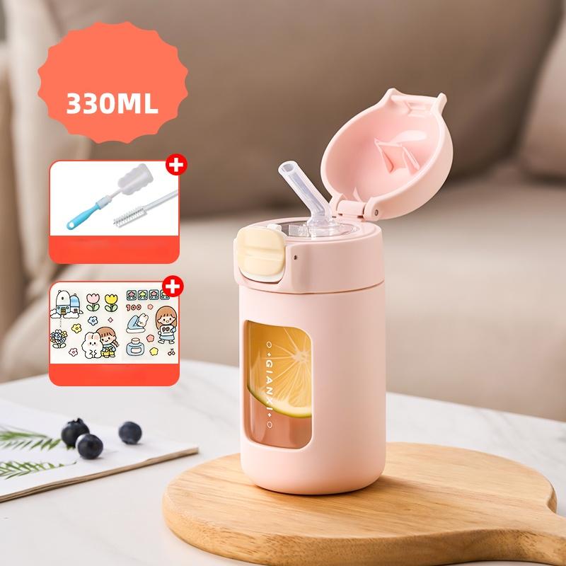 Green 330ML Glasses With Straw Household Kitchen Transparent Water Bottle Office Coffee Cups With Lid And Straw