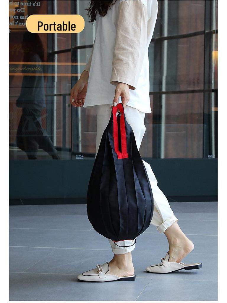 Eco-Friendly Foldable Shopping Bag: Large Capacity, Ultra-Light, Accordion Pleat Design with Hanging Buckle for Travel.