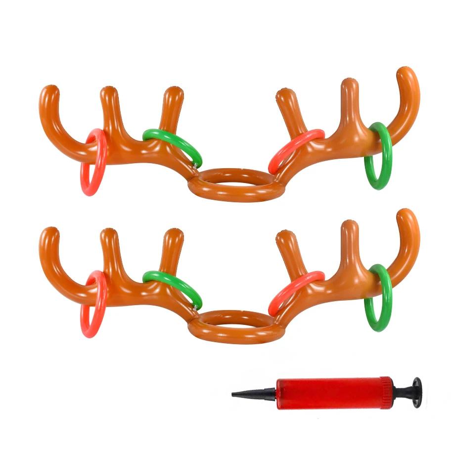 

Рождественская надувная шапка с рогами оленя, метание колец, забавная семейная игра, детский подарок, игрушка для рождественской вечеринки, рождественский декор для дома 2set