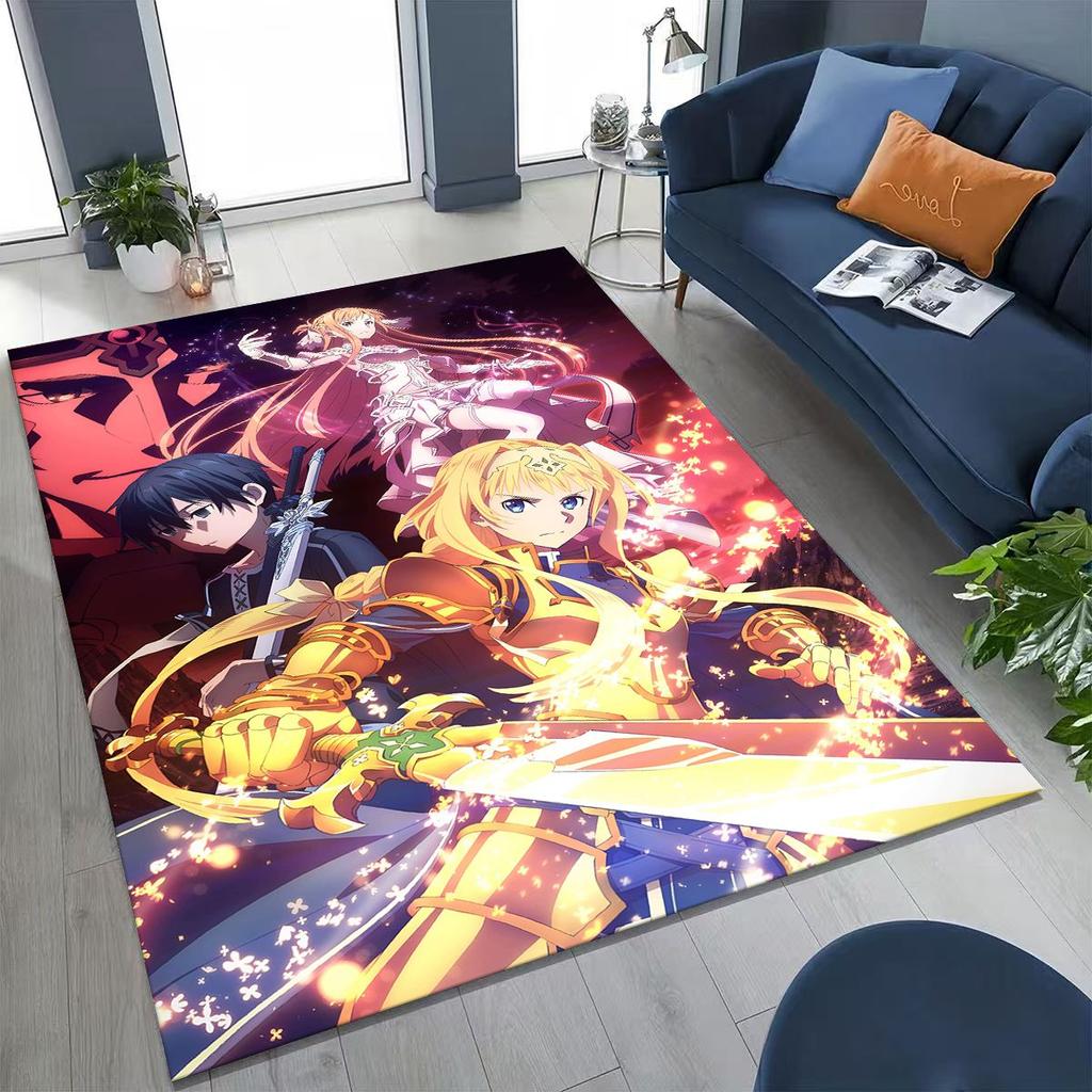 Anime SAO Sword Art Online Cartoon 3D Rug for Bedroom Living Room Sofa Home Doormat Decor, Large Kids Play Non-slip Floor Mat