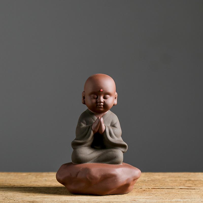 Ceramic Small Monk Car Decorations, Chinese Zen Purple Clay Sand, Lovely Tea Pet, Fengshui Zen Buddha Meditation