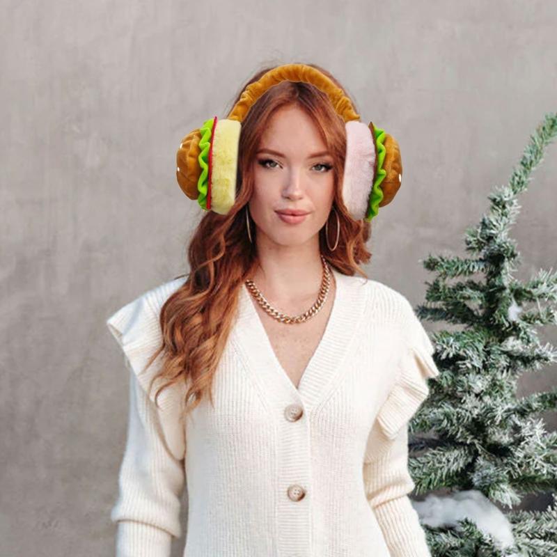 Plush Hamburger EarMuffs for Women and Kids Ear Warmer Furry Headband for Winter Christmas New Year Gifts