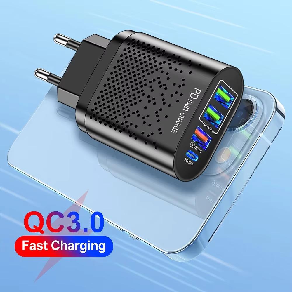 

EU/US/KR Plug 20W быстрое зарядное устройство USB Type C быстрая зарядка QC3.0 PD3.0 адаптер для настенного зарядного устройства для iPhone 16 15 ноутбук телефон зарядное устройство White US