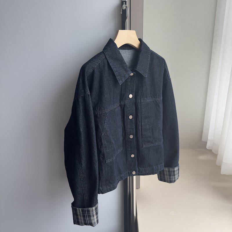 2026 Spring Retro Color Block Patchwork Denim Jacket - Women's Slim-Fit Casual Lapel Short Coat