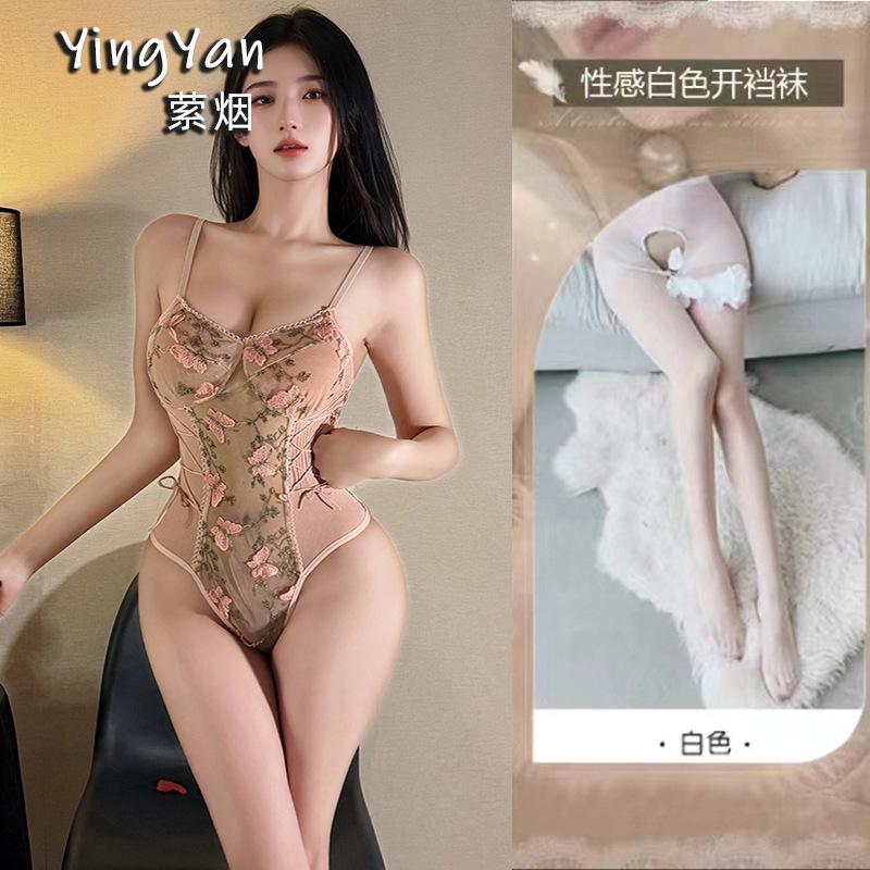 Sex Underwear Pure Embroidery Slim Sling Sling Seduction Floral Mesh Strap Tights Bodysuit