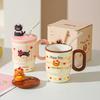 Summer New Straw Cup Doodle Animal Ceramic Water Cup with Lid Cartoon Mug Cute Birthday Gift