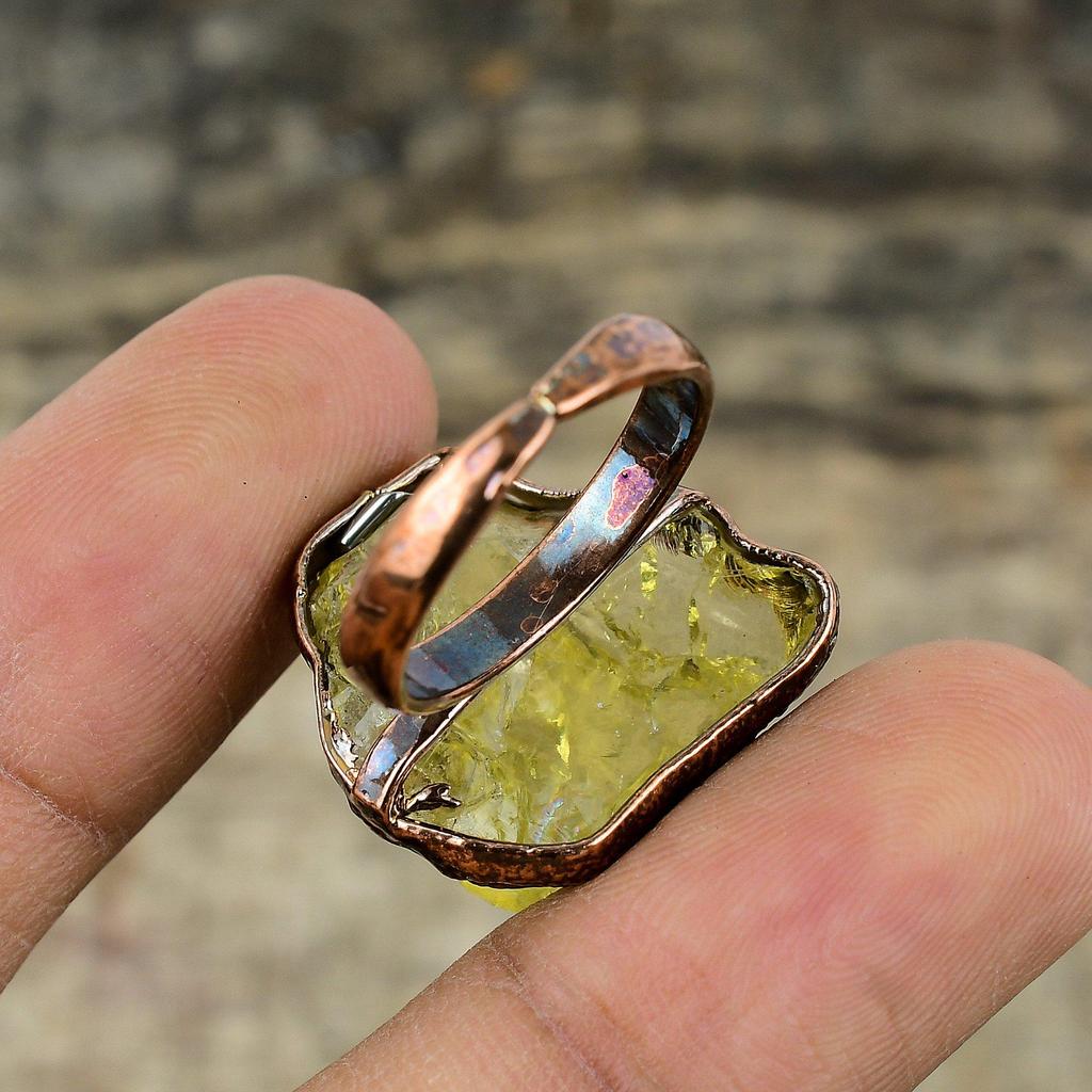 Citrine Rough Gemstone Ring Electroformed Copper Ring Adjustable Ring Electroformed Jewelry Handmade Rings Copper Jewelry Anniversary Gifts