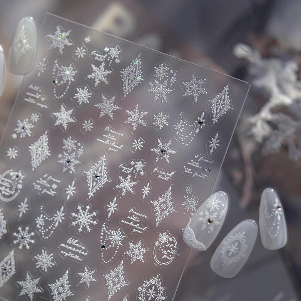 Tomoni Crystal Diamond Velvet Snowflake Nail Art Stickers - Popular Winter Nail Decoration