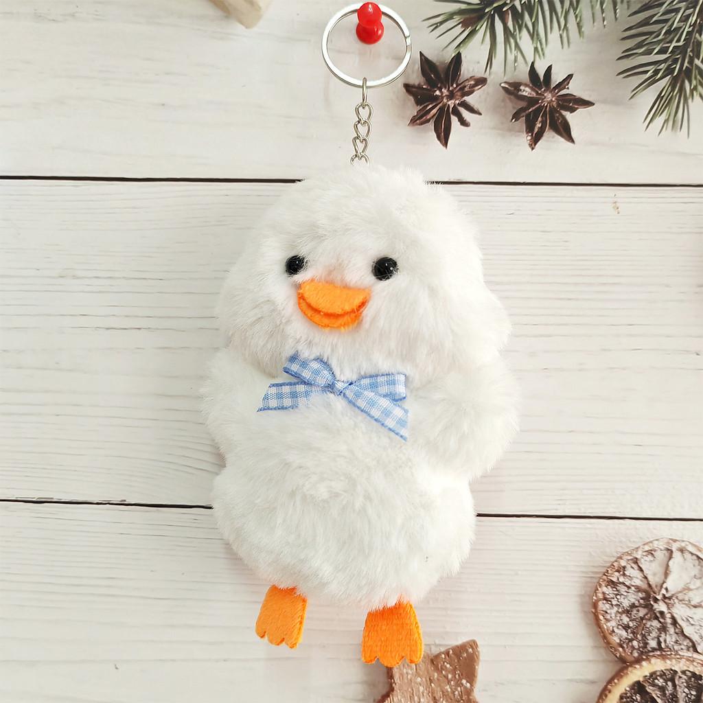 Plush Cuter Duck Keychain With Grid Tie Design For Childrens Gift Celebration