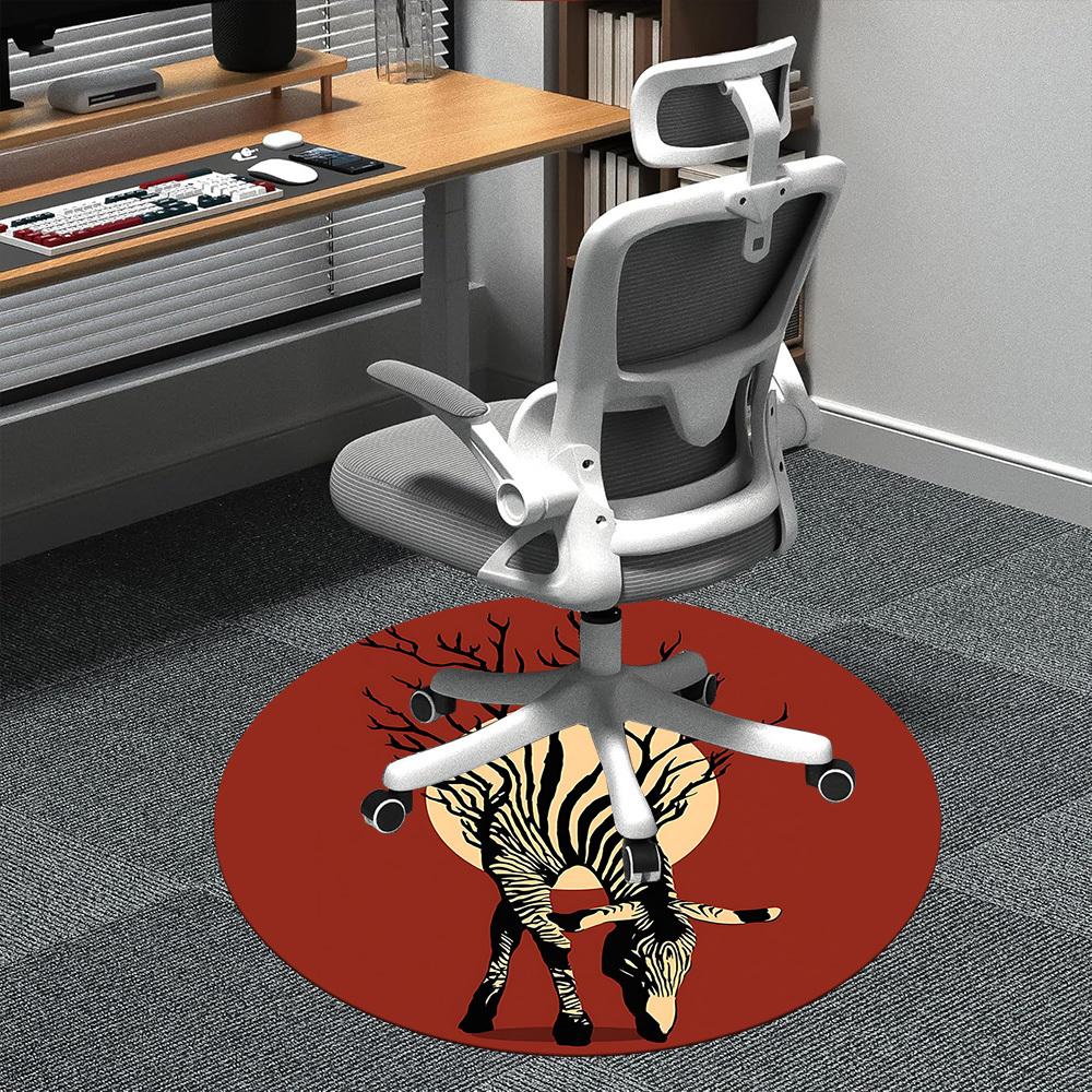 1pc Zebra Tree Office Round Area Rug, Indoor Mat Suitable ForOffice, Under Office Chairs Bedroom Living Room Home Decor, Room Deco  D041