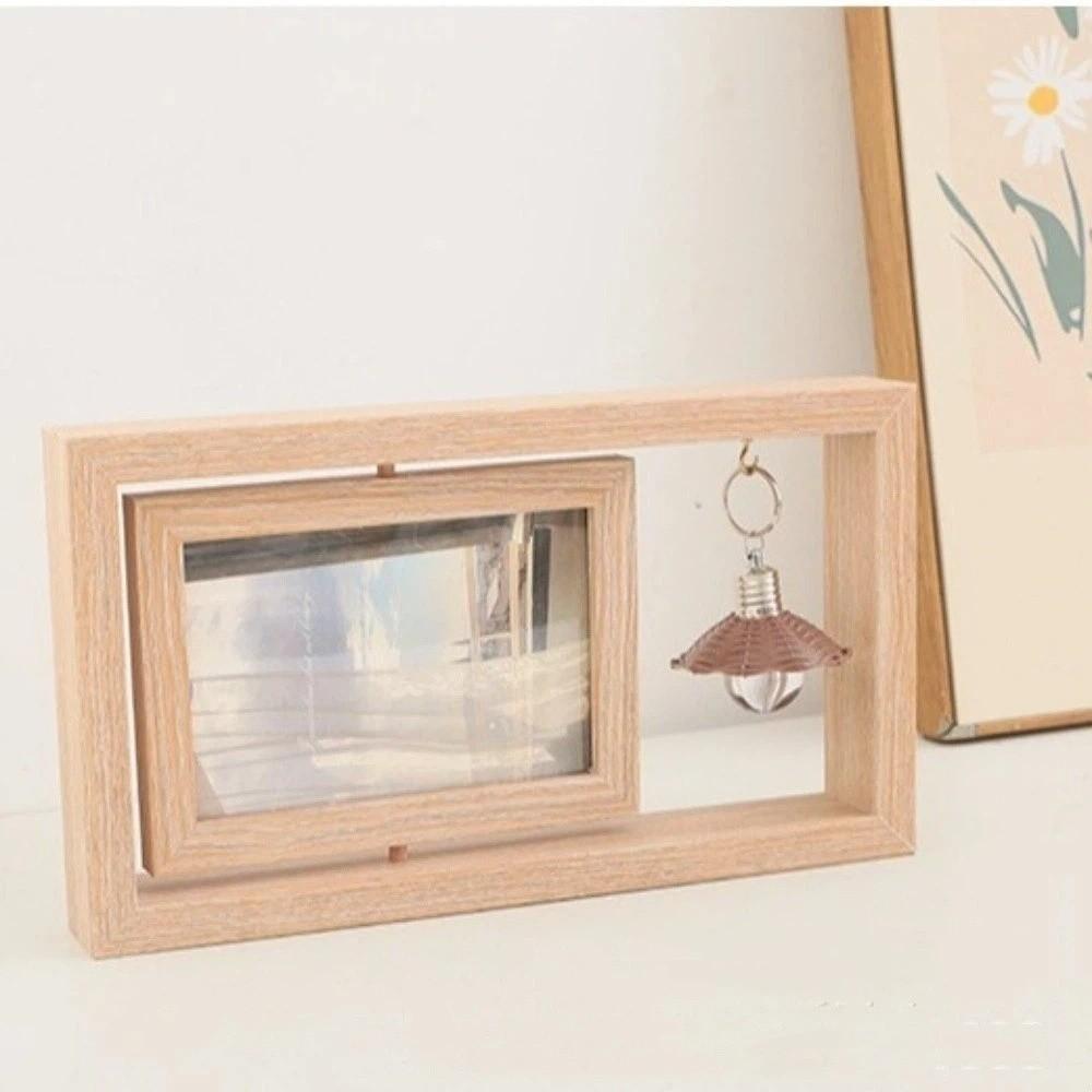 Double-Sided Wooden Picture Frame Square Creative Commemorative Photo Frame Rotate Hollow Decorative Frame Bedroom
