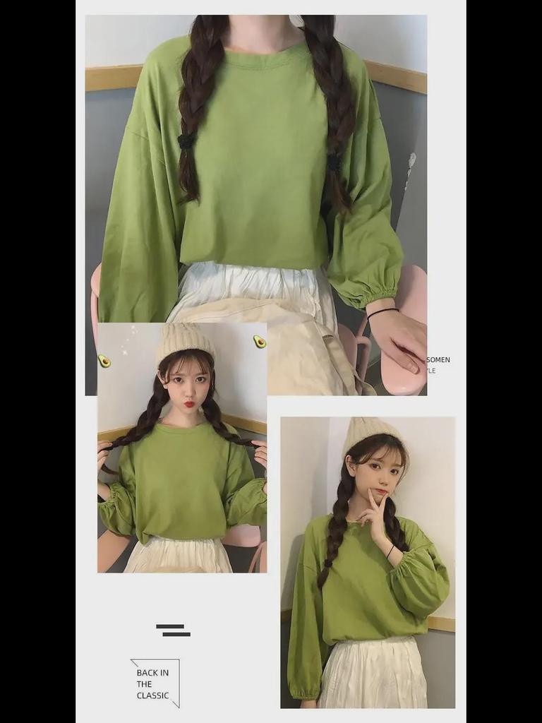 2025 neues Herbst-koreanisches Loose-Fit-Laternenärmel-Langarm-T-Shirt für Frauen