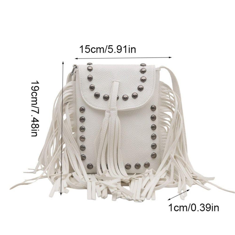 Riveted Tassel Shoulder Bag Korean Style Crossbody Bag Fashion Leather Handbag Women