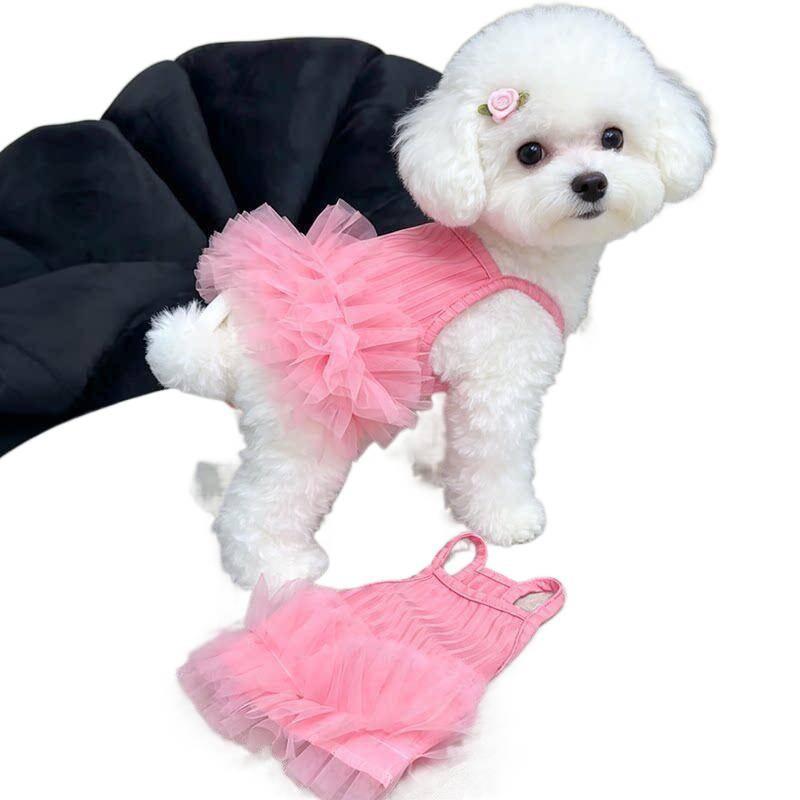 New Spring Summer Pet Clothes Breathable Cool Puffy Dress Dog Cat Suspender Dress For Teddy Bichon Pomeranian Dog Coat Jacket