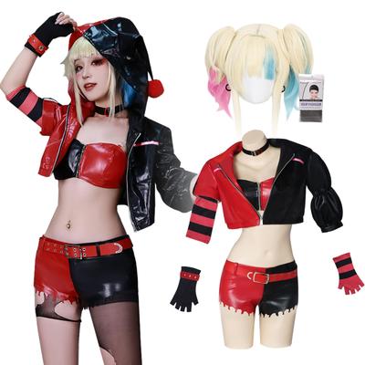 Harley Quinn Cosplay Kostüm mit Version x x Harley Quinn Suicide Squad Stil Halloween Kostüm für Frauen Version x Größe [Milky Time] Perücke,