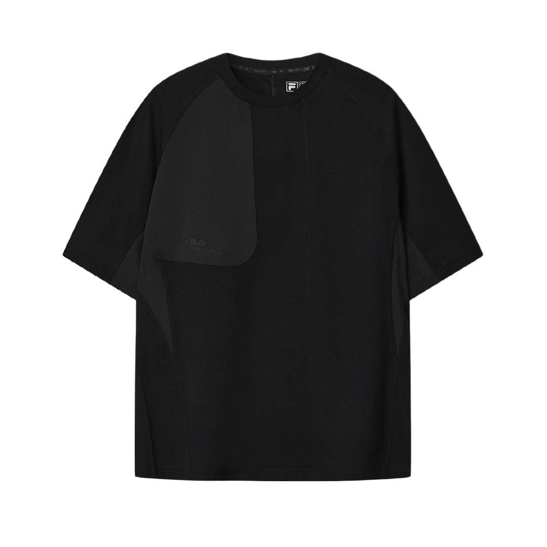 FILA Original Loose Fit Color Block Round Neck Pullover Short Sleeve T-Shirt Men tops F11M629116F-BK M