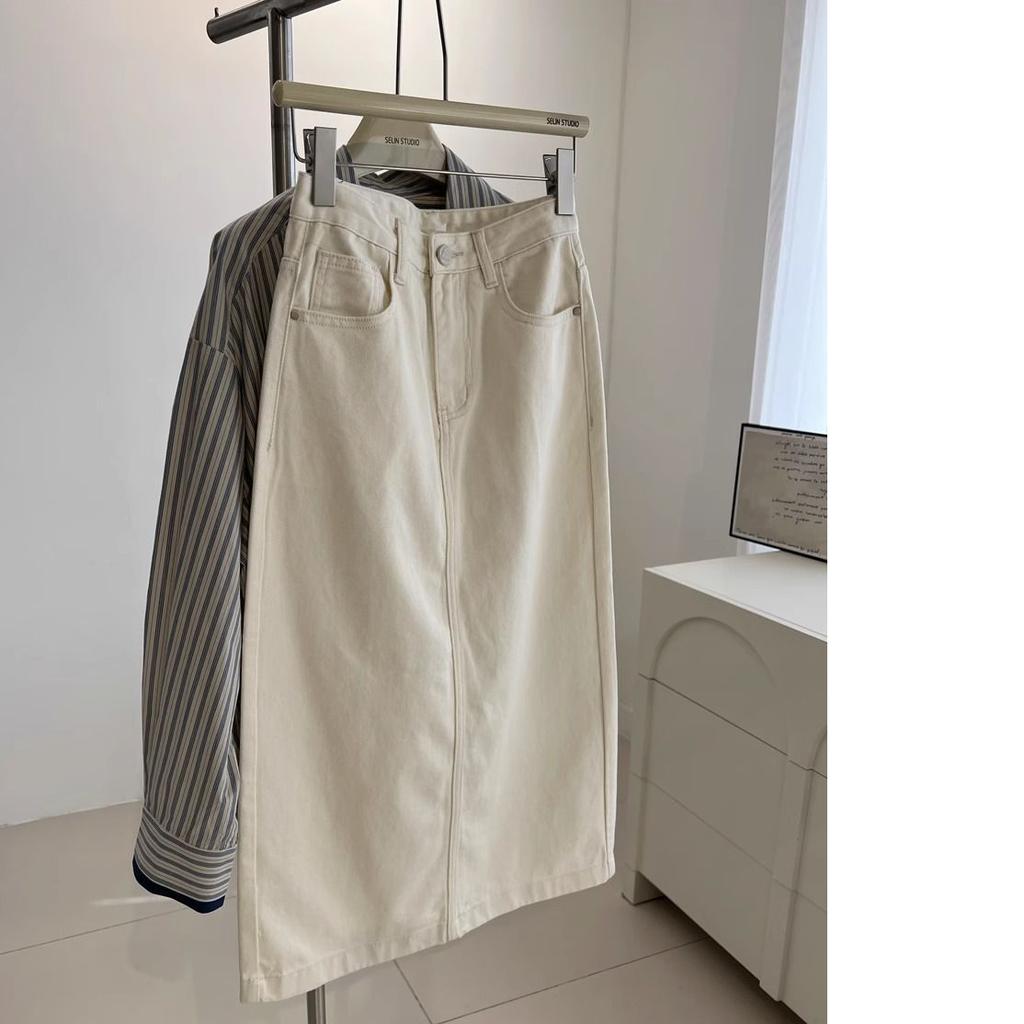 Denim Long Skirts for Women Vintage Casual High Waist Slit A Line Skirts Summer Fashion Simple Y2k Skirt