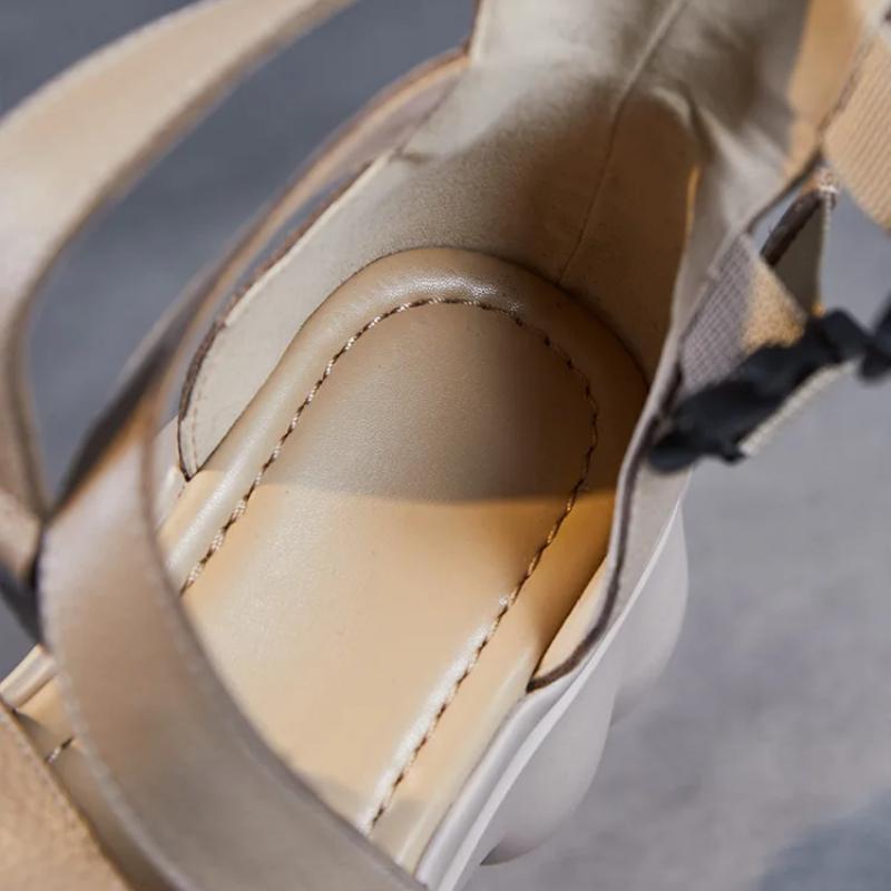 Johnature Roman Peep Toe Thick Soled High Heel Sandals Genuine Leather Buckle Women's Platform Shoes