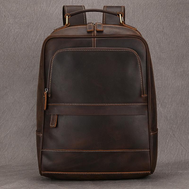 Large Capacity Laptop Backpack Leather Men Male Soft Cowskin Leather Backpacks Travel Bag Fashion Laptop Backpack Design 15.6"