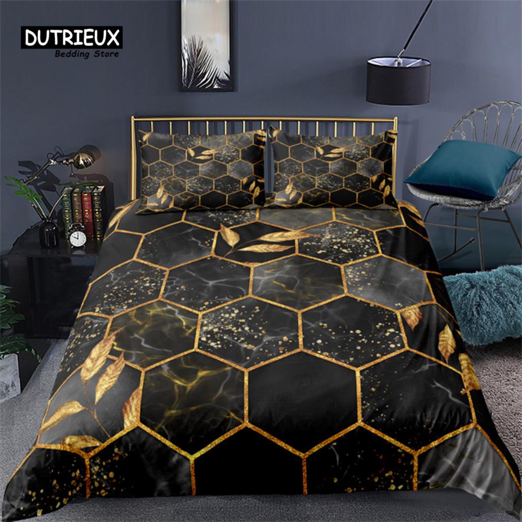Soft Geometric Bedding Set King Queen Size Microfiber Honeycomb Pattern 3D Print Duvet Cover With Pillowcases Bedroom Decorative