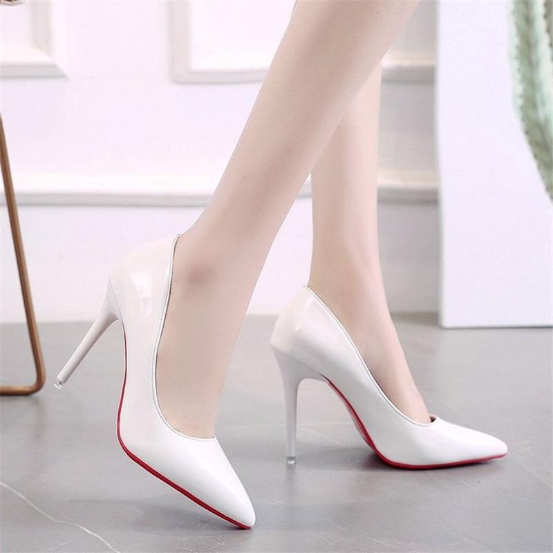 Red Soled High Heels Women's Stiletto High End Single Shoes Black Heels Large Size Pointed Shallow Mouth