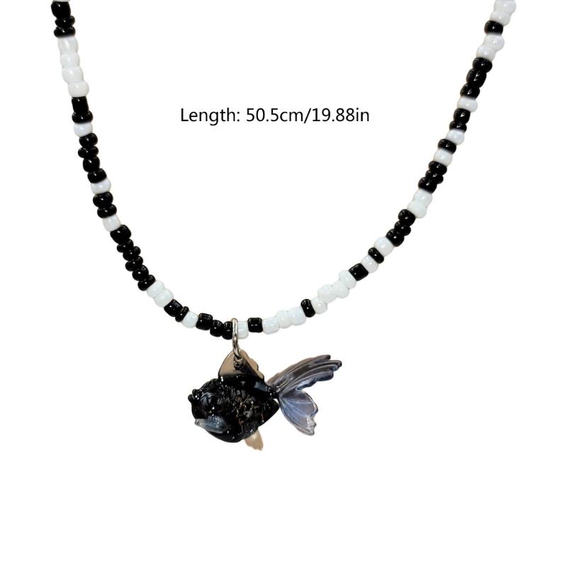 Y2K Resin Goldfish Pendant Necklace for Women Fashion Egirl Beaded Clavicle Chain Fashion Jewelry Valentines Day Gifts