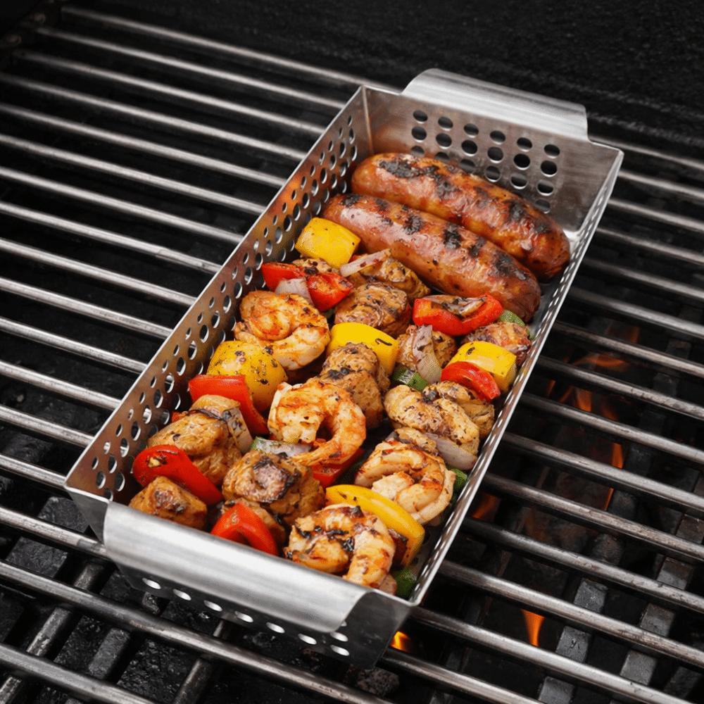 Stainless Steel Grilling Plate Leakage Hole Design BBQ Tray Frying Food Holding Pan Outdoor