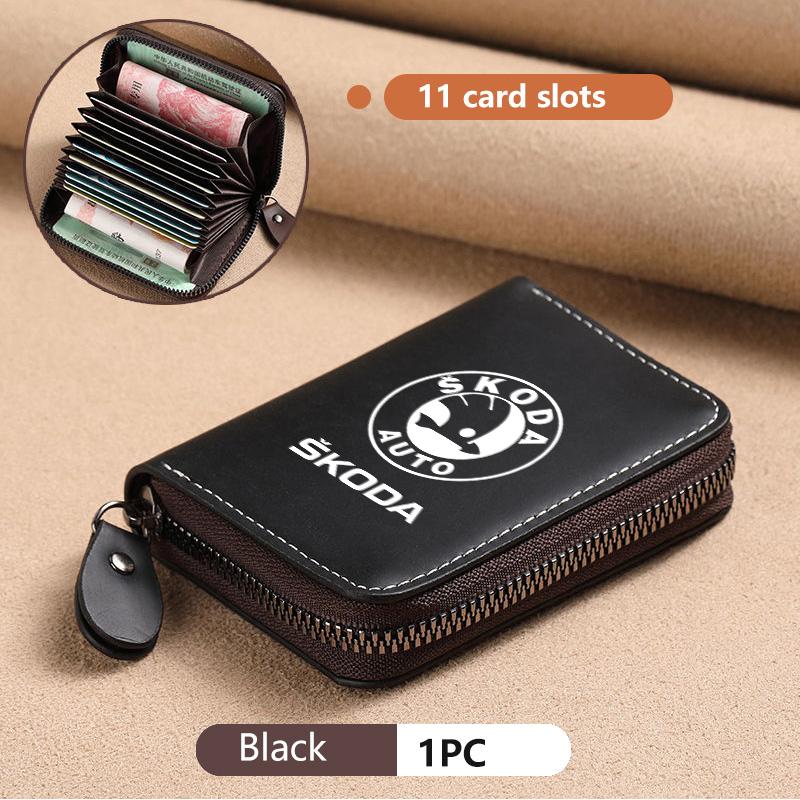 For Skoda Car Leather Wallet Motor ID Credit Card Ticket Storage Bag Octavia Superb RAPID FABIA KAMIQ KAROQ KODIAQ YETI kybf34