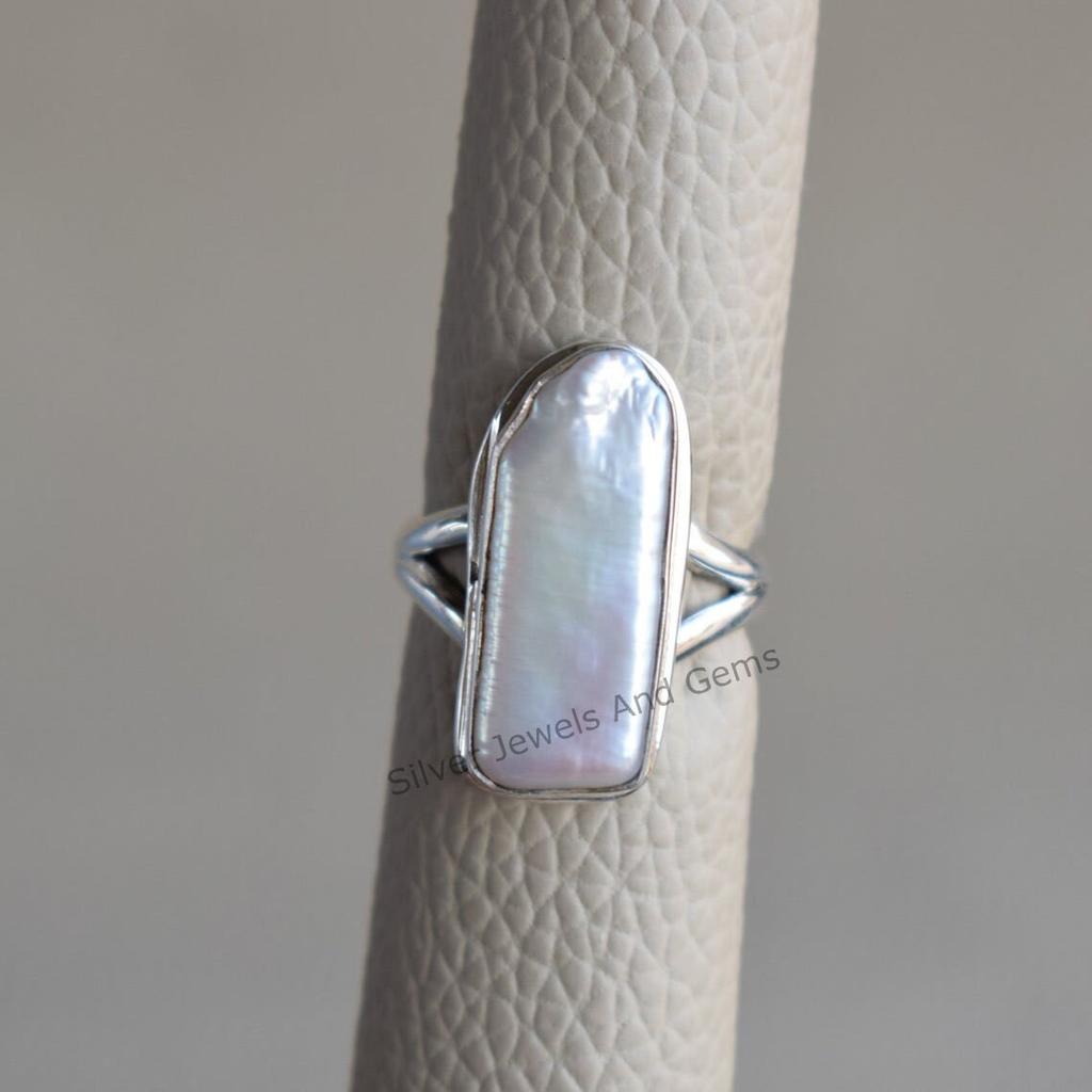 Natural Biwa Pearl 925 Sterling Silver Ring, Handmade Promise Ring