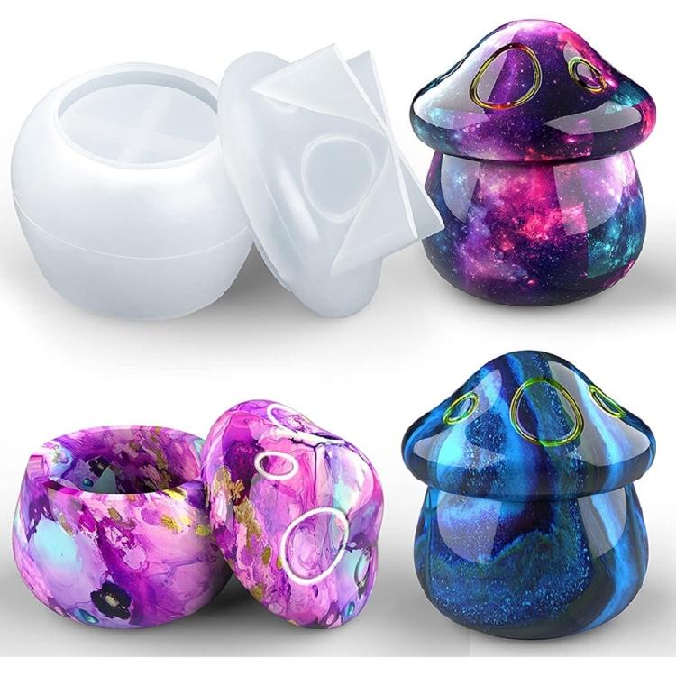 Artistic Mushroom Shape Organizers Jar Silicone Mold with Lid Home Decoration Jewelry Storage Box DIY Making Supplies