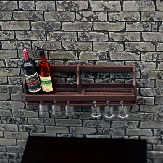 Mini Wine Rack Set Miniature Wall Mounted Wine Rack with Bottles Wine Glasses Doll Mansion Furniture for Kitchen Doll Bar Decor