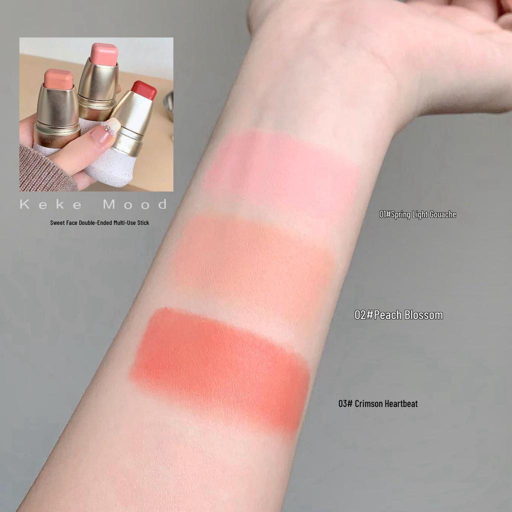 KEKEMOOD Doppelseitiger Multi-Use Stick: Lippenstift, Rouge, Lidschatten Schimmer, Natürlicher Look Nude Lippenbalsam mit integriertem Pinsel.