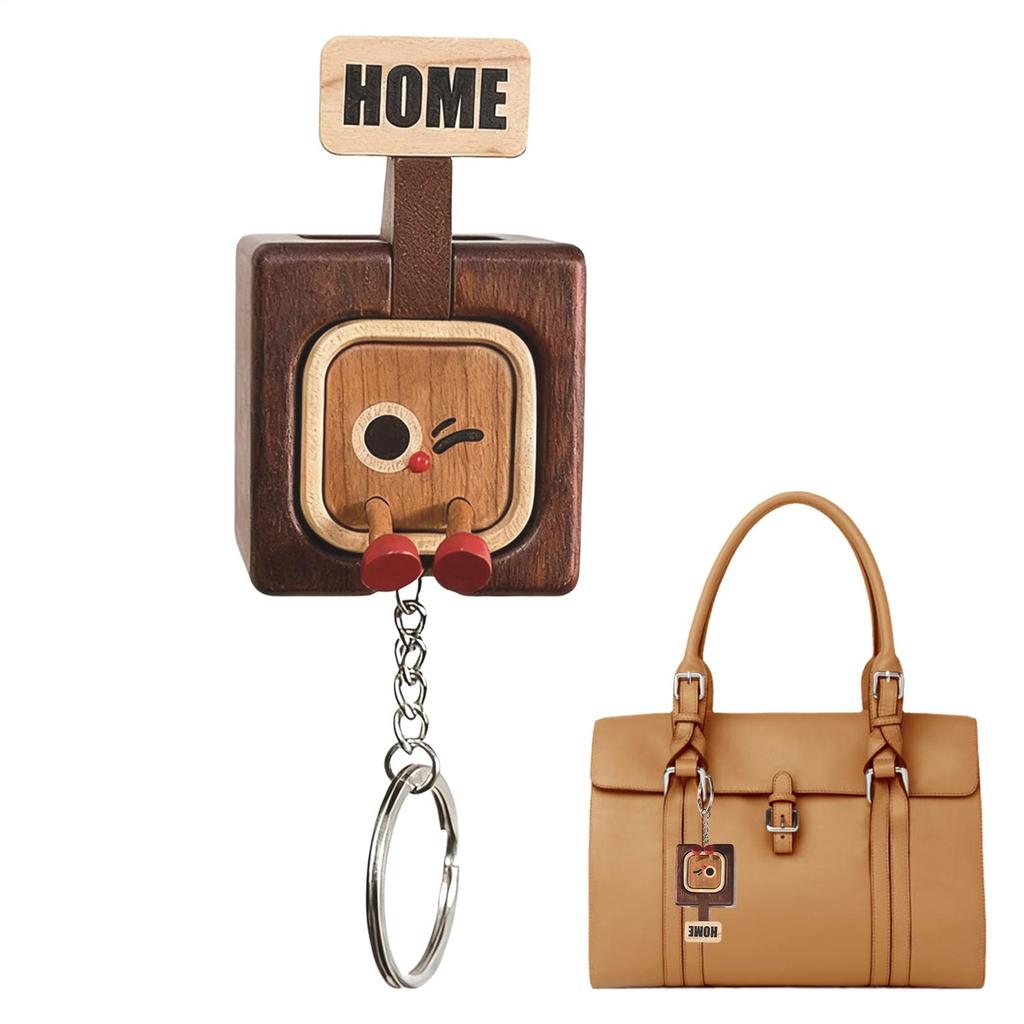 Solid Wood Keychain Pendant Magnetic Backpack Ornament Home-out Key Chain Portable Bag Pendant For Kids Teens Adults Wallets