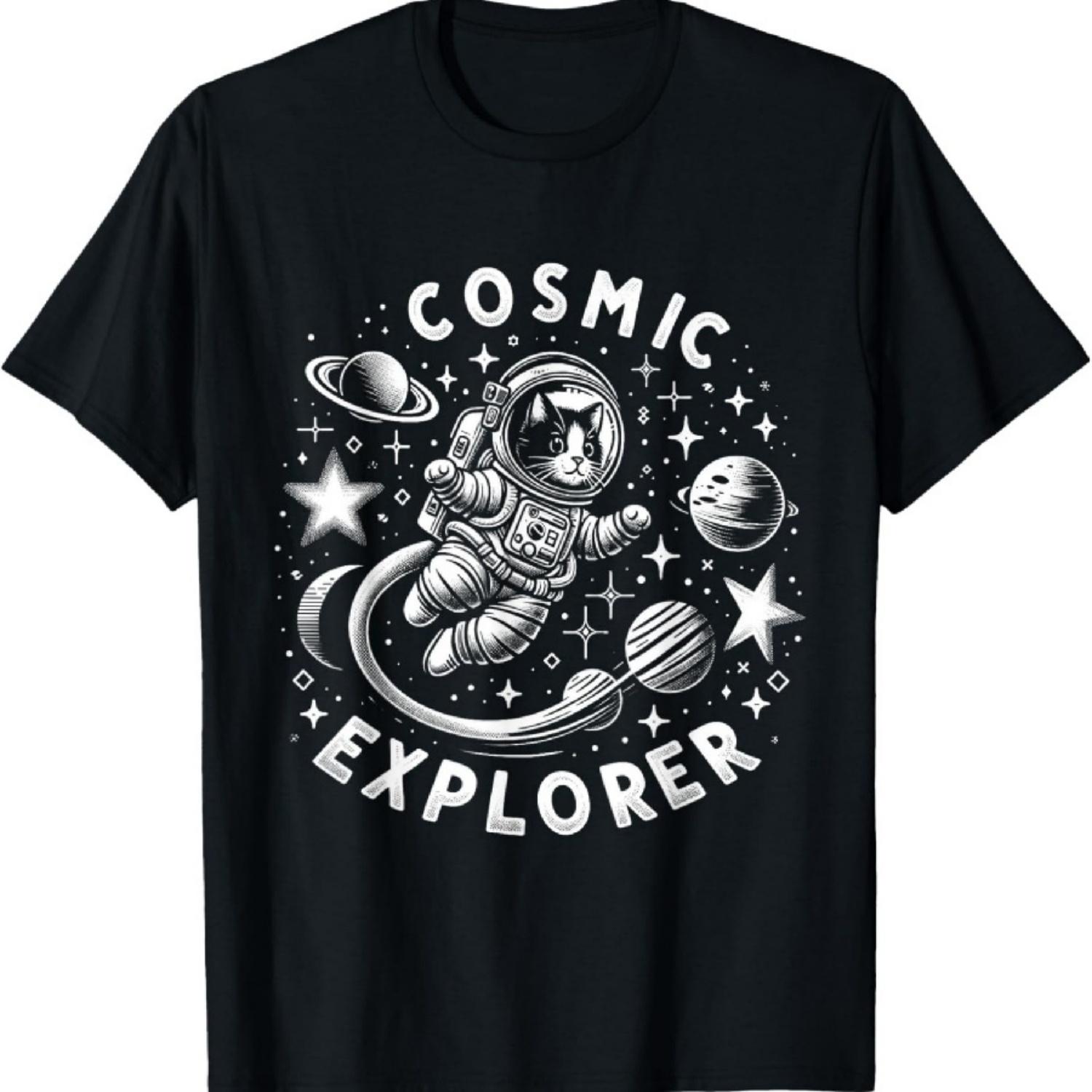 Cat Astronaut - Kitty Space Adventure Tee - Cosmic Explorer T-Shirt XXXXXL чёрный
