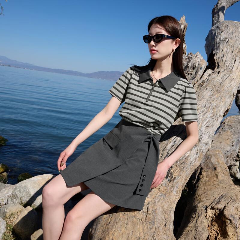 

Women s Plus Size 2025 Summer Striped Faux Two-Piece Lapel Dress 2XL 175/100B