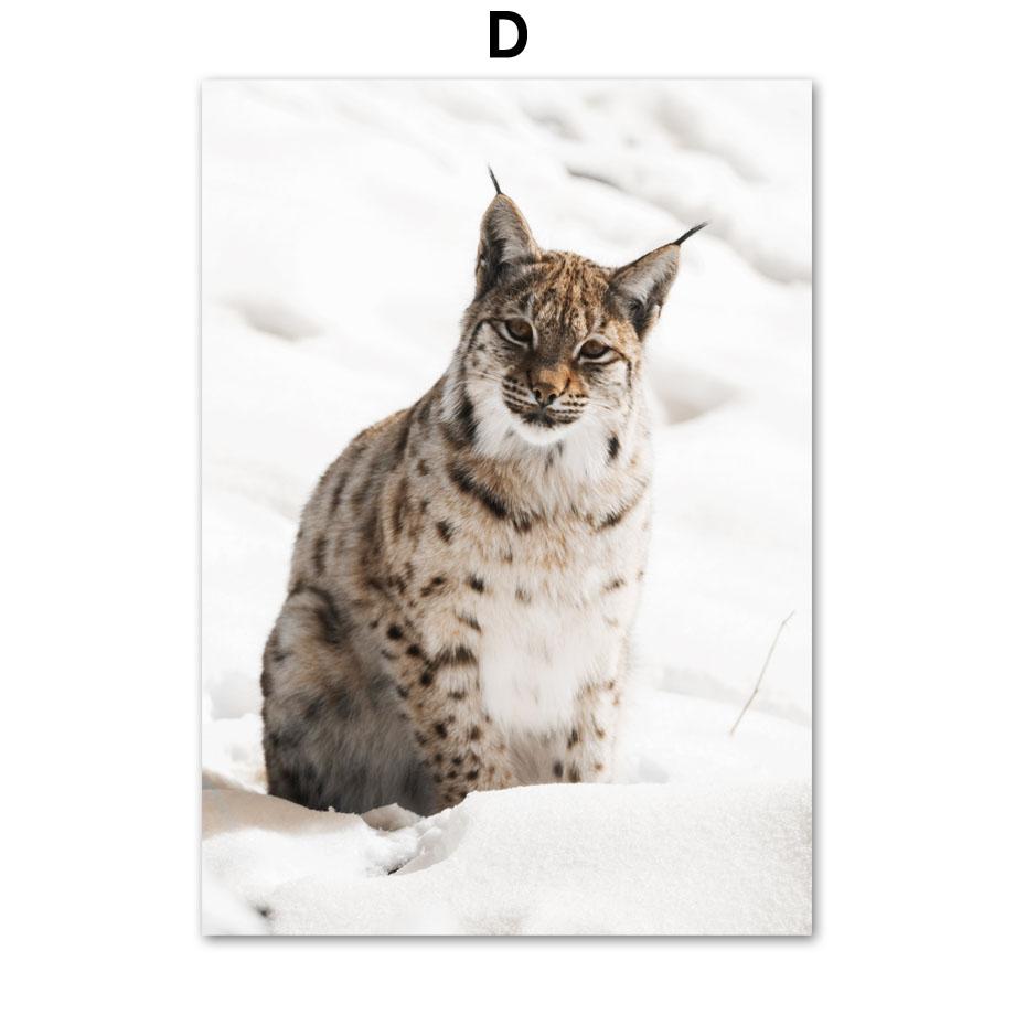 Wall Art Canvas Painting Christmas Winter Pine Forest Deer Lynx Modern Living Room Decoration Posters And Prints Wall Pictures