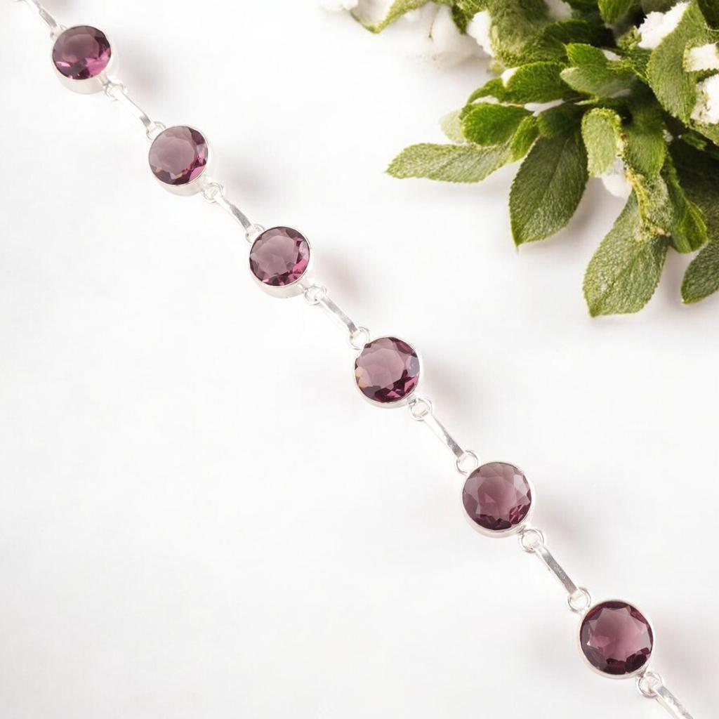 Rzadki Kamień Rodolitowy Srebrna Biżuteria Próby 925 Ręcznie Robiona Modna Bransoletka RB-14-13