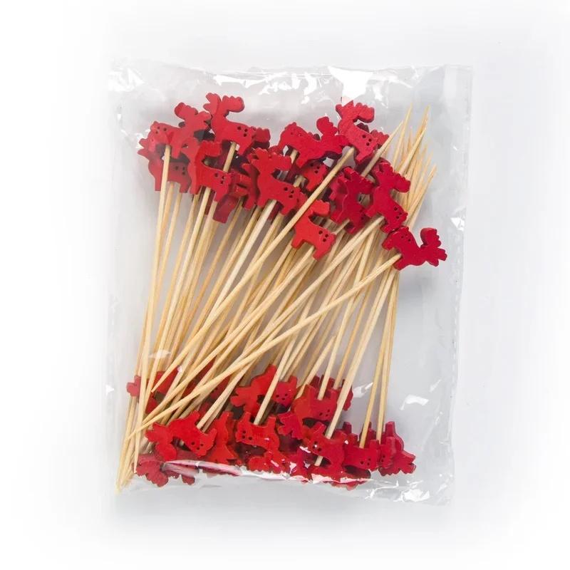 50pcs/ bag ristmas Bamboo Cocktail Picks Santa Claus Snowflake tree Drink Fruit Dessert Food Toothpicks Christmas Party