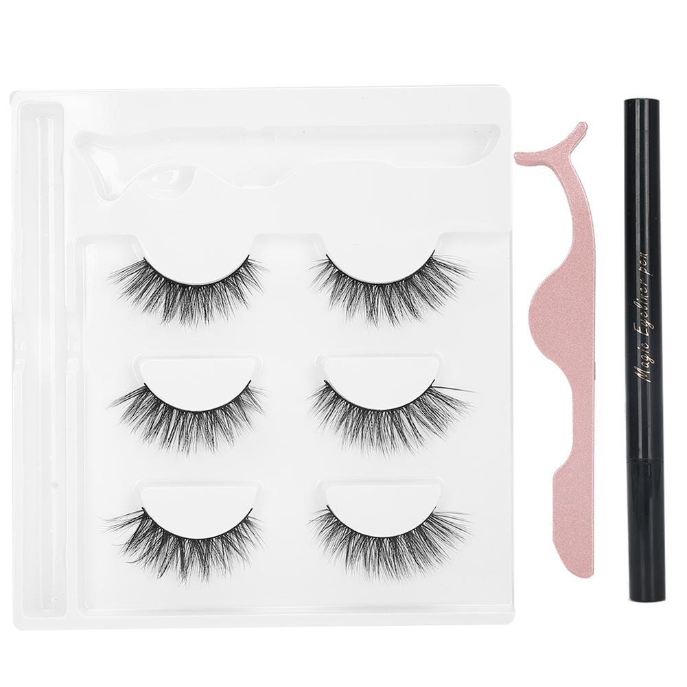 SelfAdhesive Eyeliner Water Liquid Eyeliner False Eyelashes Tweezers Makeup Tool Set(E25 Green Box )