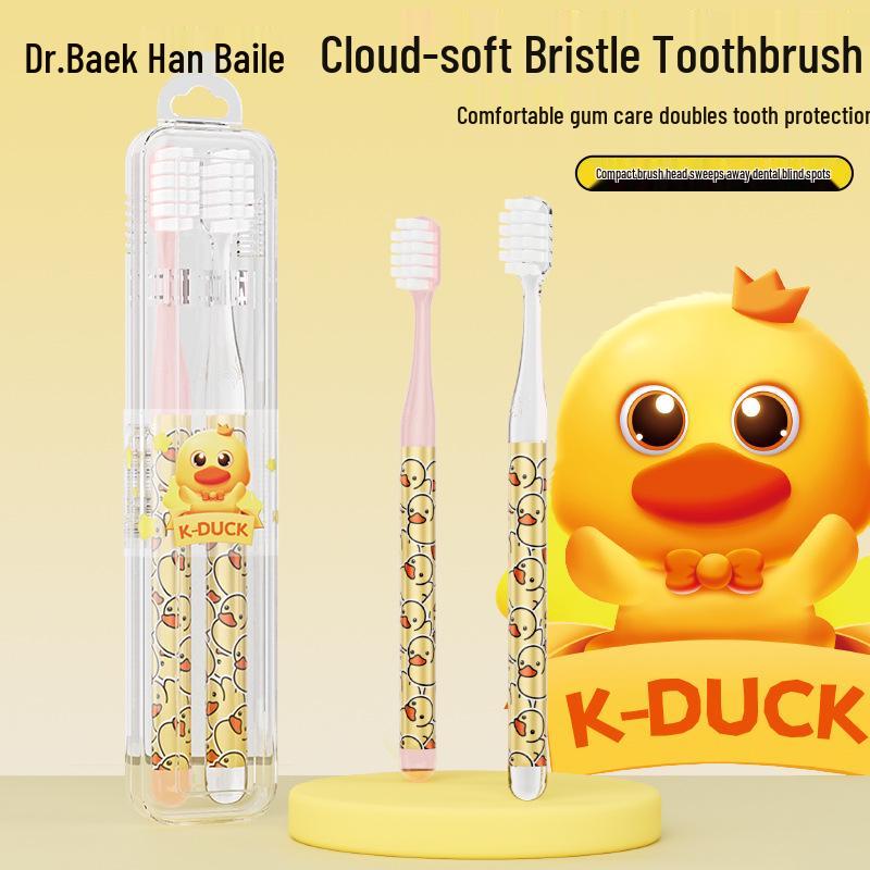 Beno Curved Toothbrush with Extended Head, Soft Bristles, Gum Protection, Strawberry Bear Design for Couples.