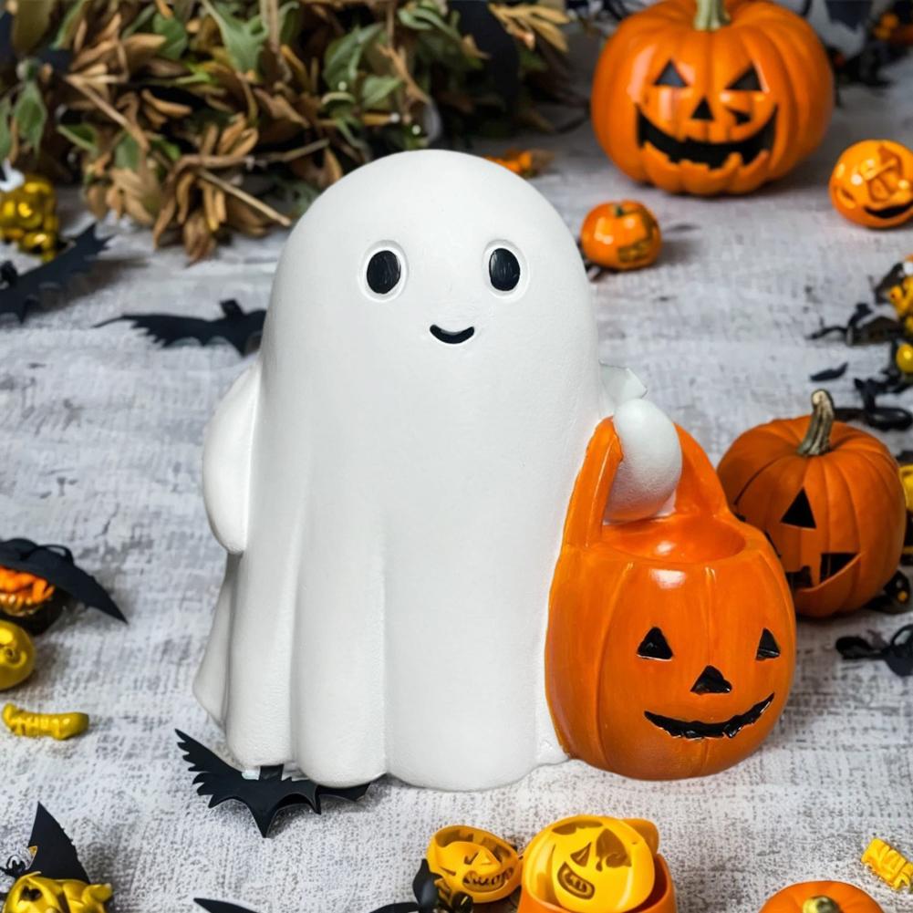 2025 Halloween Ghost Statue Resin Horror Halloween Ornament Ghost Pumpkin StatueHalloween Decorative (with Light/no Light)