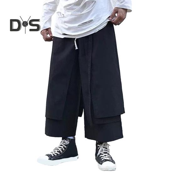Men's Loose Fit Pants Hip-Hop Wide Leg Pants with Pockets Casual Black Layered Pants for Everyday Wear Street