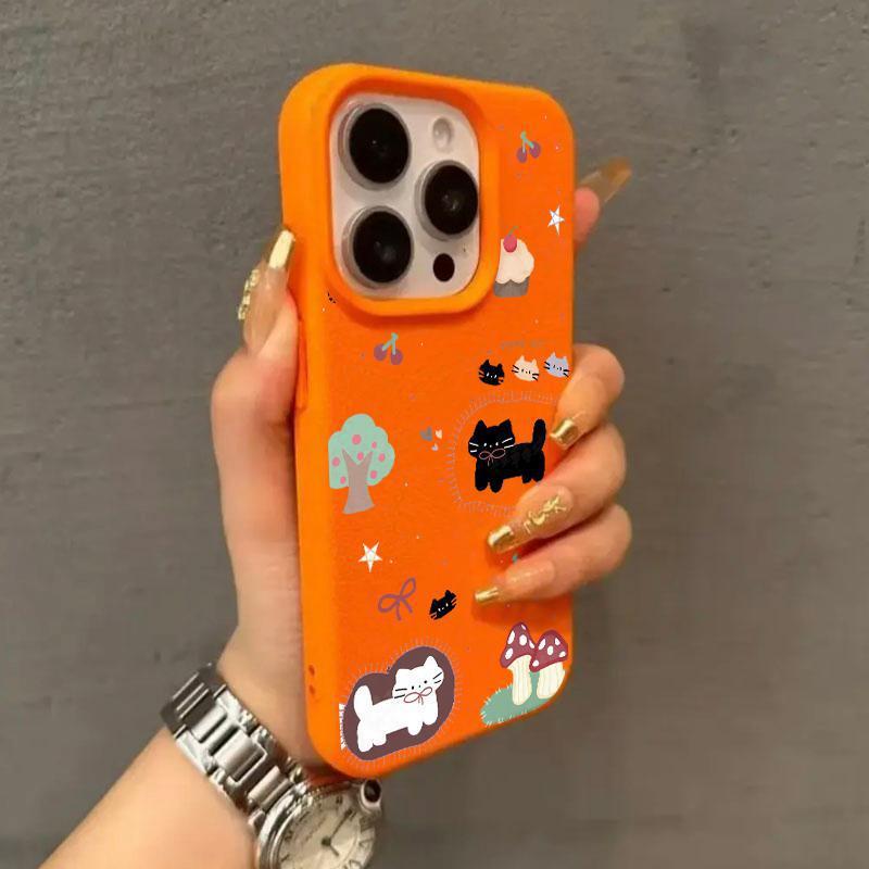Lychee Texture Soft Shell Phone Case for Apple 17 Pro Max, 16 Pro, 15, 14 - Cake Kitten Design