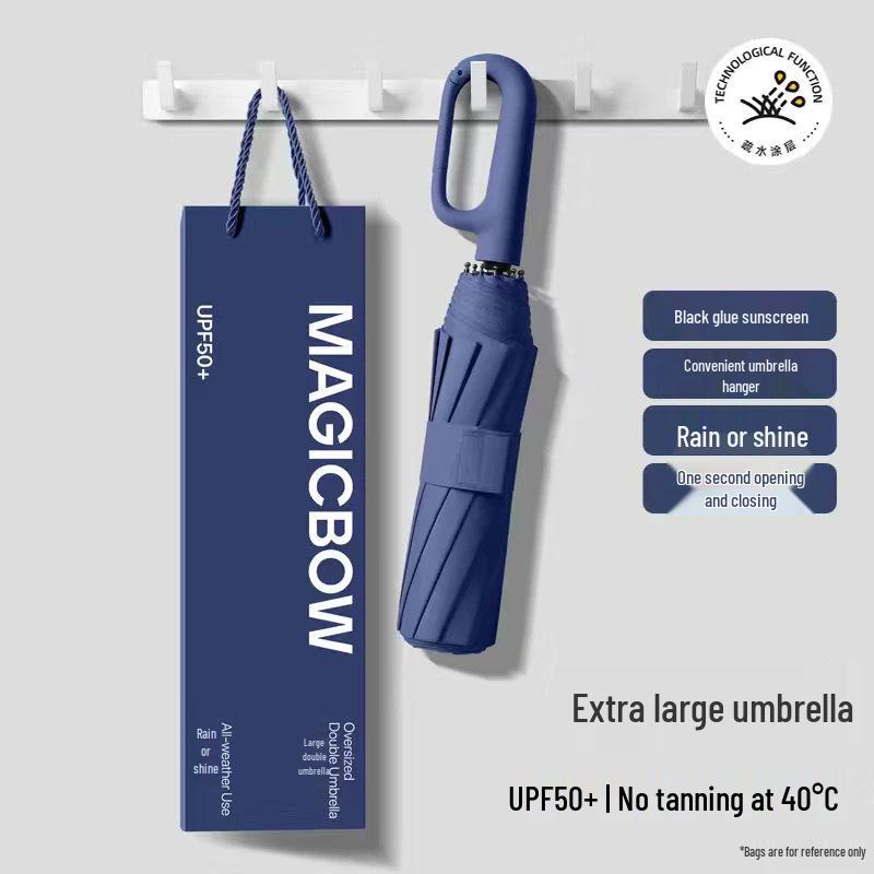 Black Vinyl UV Protection Automatic Three-Fold Rain Umbrella with Custom Logo