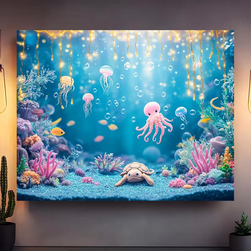2D verspielte Unterwasserwelt Kulisse, Kinderparty Hintergrundtuch