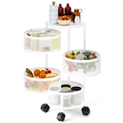 Rotating Storage Rack Fruit Basket for Kitchen 3/4/5 Tier Circular Rotating Basket Fruit and Vegetable Metal Wire Shelf with Top Lid (White)